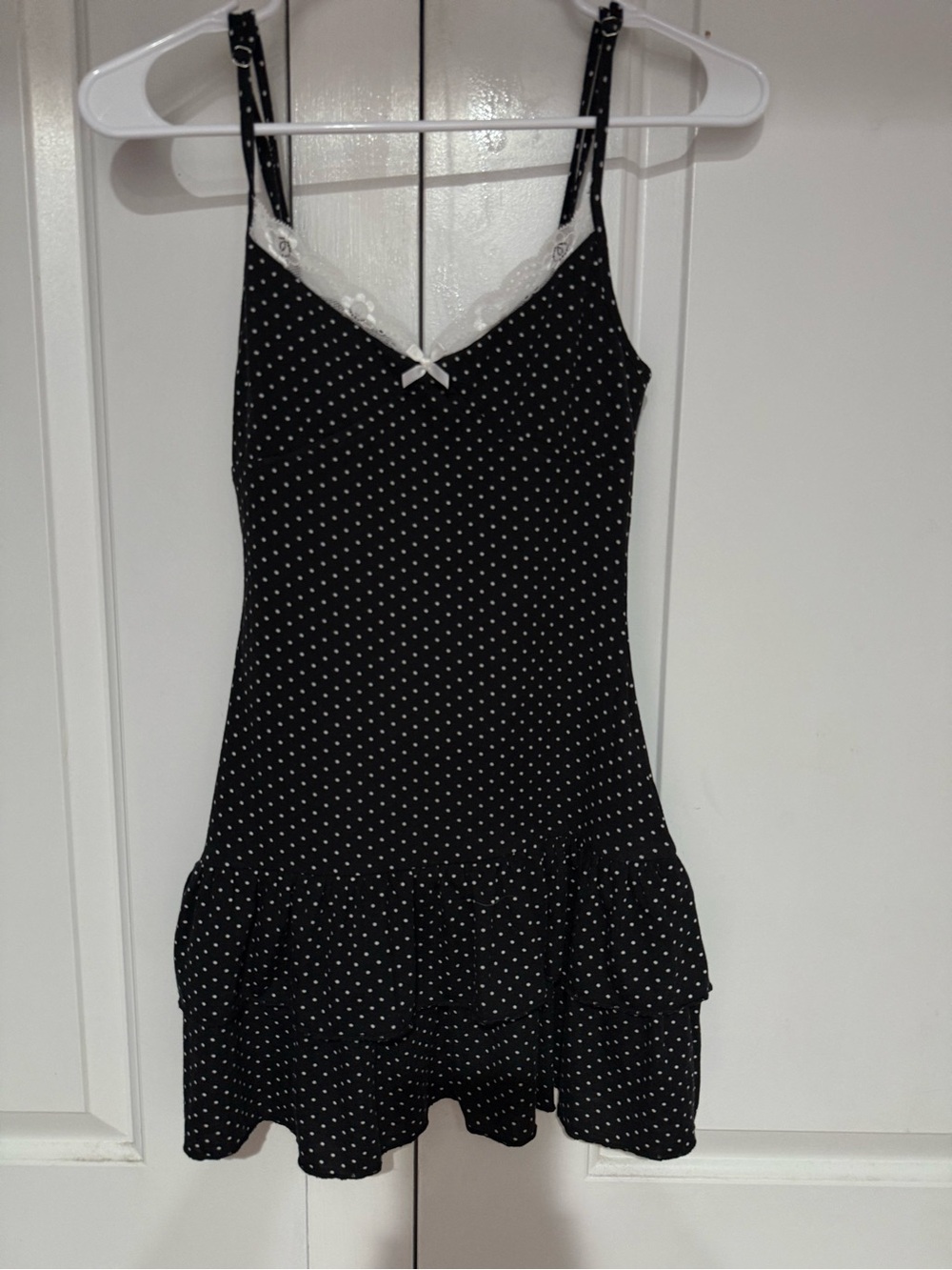 Edikted Black and White Polka Dot Slip with Lace Trim